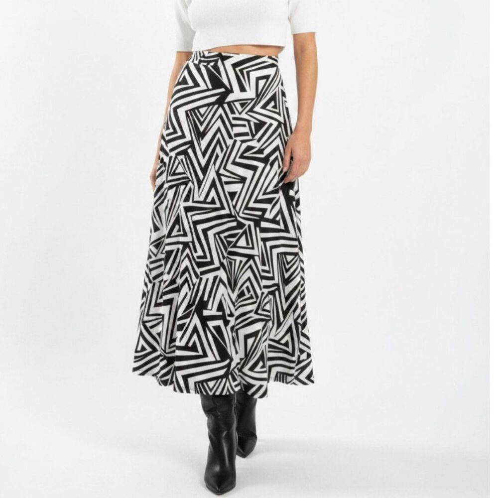 Robert Louis Black & White Geometric Print Maxi Long Skirt S